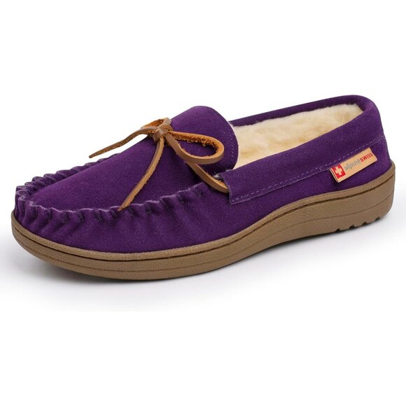 Women's Memory Foam Purple Rubber Insole Faux Fur Anti Slip Sole Slippers Boot - Picture 1 of 9